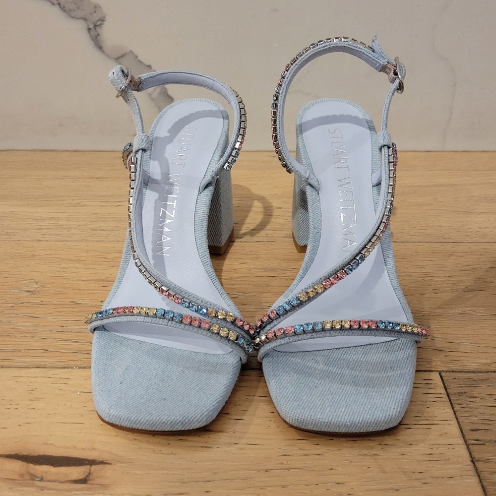 Stuart Weitzman Blue Soiree Crystal Block Sandal